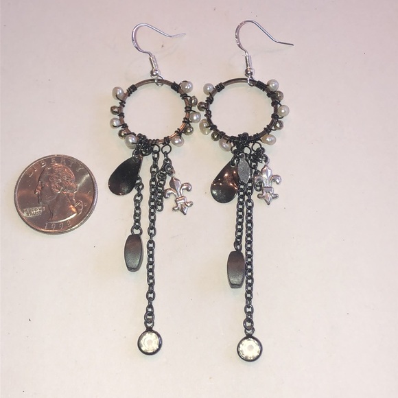 Elegant Silver Tone and Black Boho Dangle Earrings - Picture 3 of 5